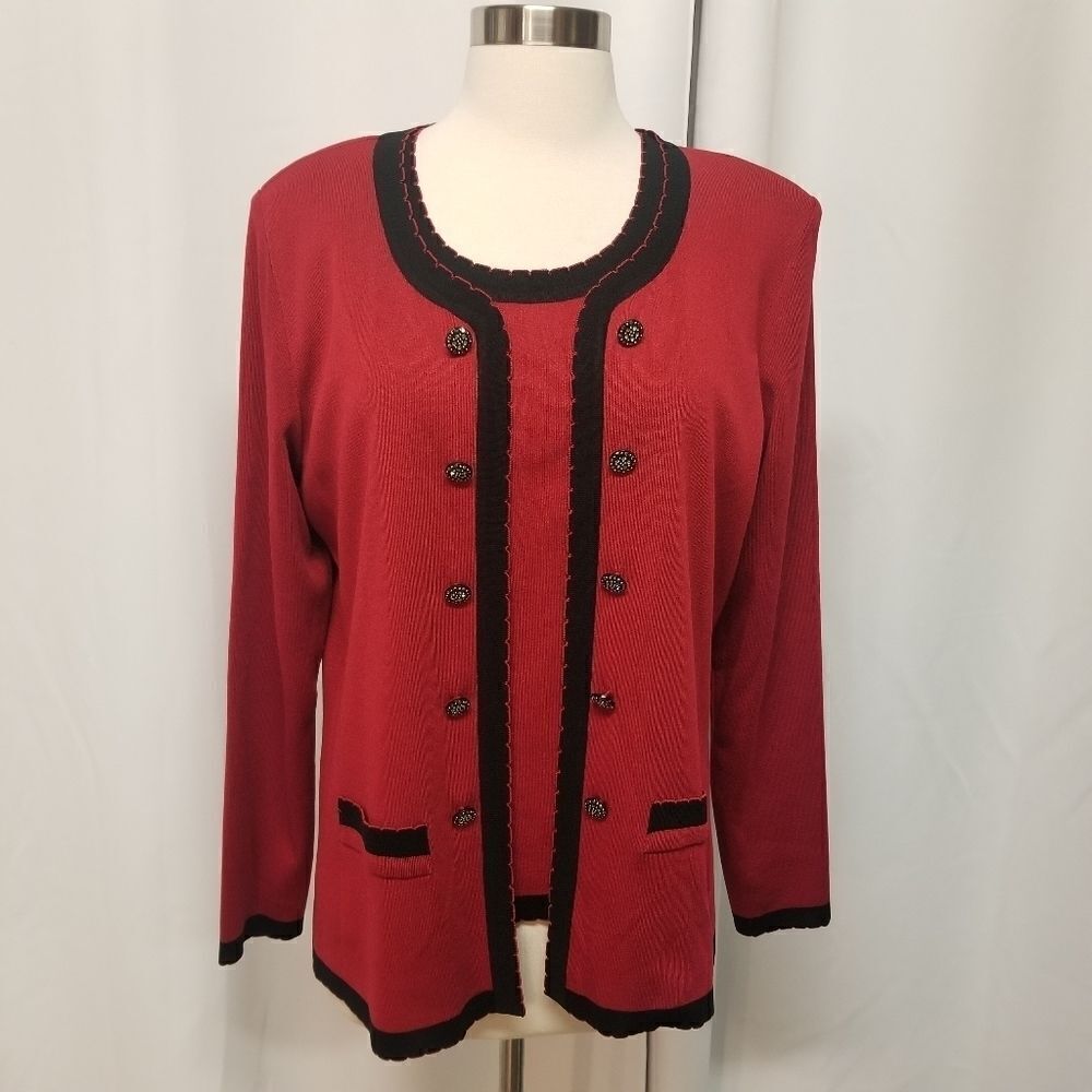Exclusive Missook 2 Piece Red Black Cardigan and Sleeveless Blouse Md Holiday
